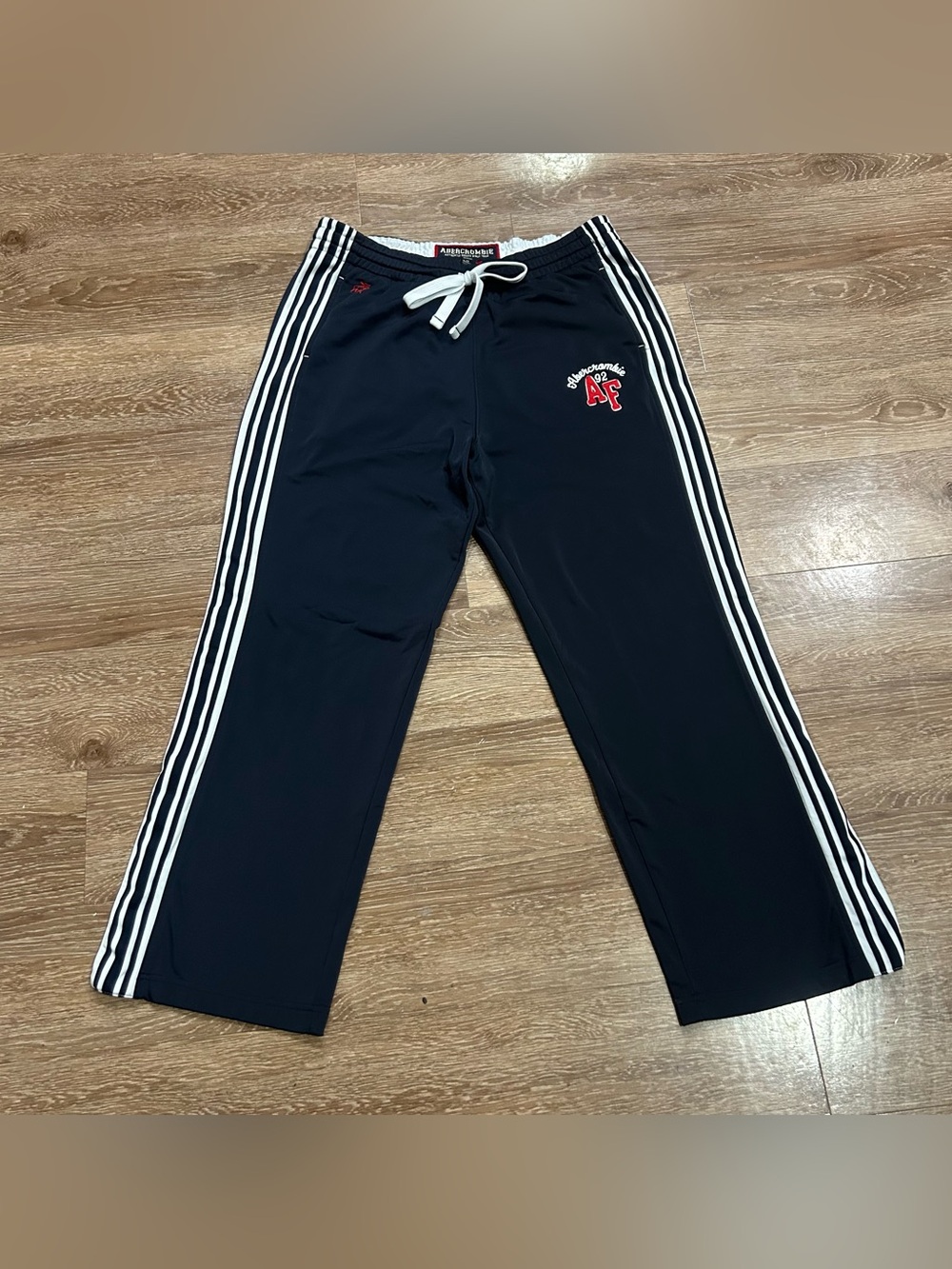 Abercrombie & Fitch Track Pants Mens XL Navy Blue White Striped Snap Button Y2K